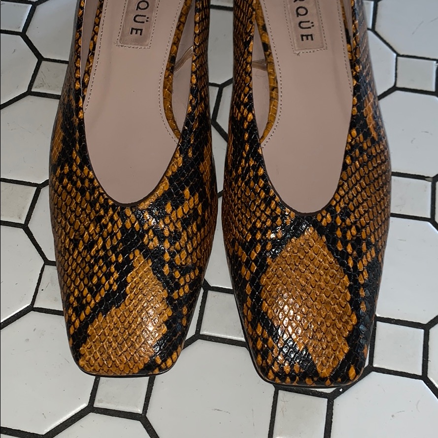Uterqe Python Embossed Leather Square Toe Flat